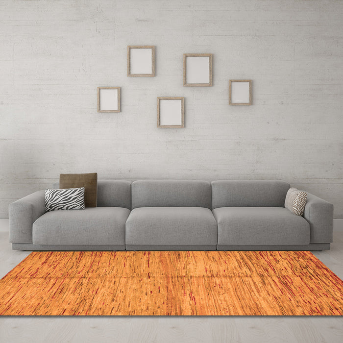 Machine Washable Abstract Orange Modern Area Rugs in a Living Room, wshabs5406org