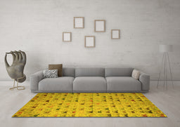 Machine Washable Abstract Yellow Modern Rug in a Living Room, wshabs5407yw