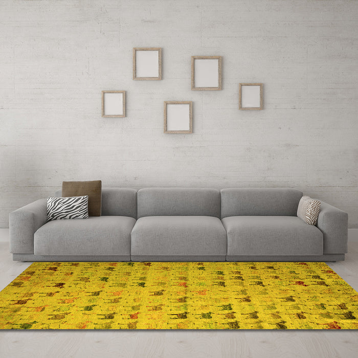 Machine Washable Abstract Yellow Modern Rug in a Living Room, wshabs5407yw