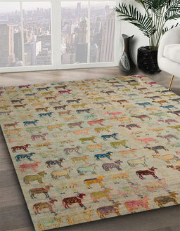 Abstract Dark Khaki Green Modern Rug in Family Room, abs5407