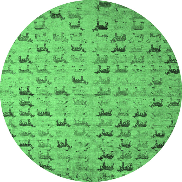 Round Machine Washable Abstract Emerald Green Modern Area Rugs, wshabs5407emgrn