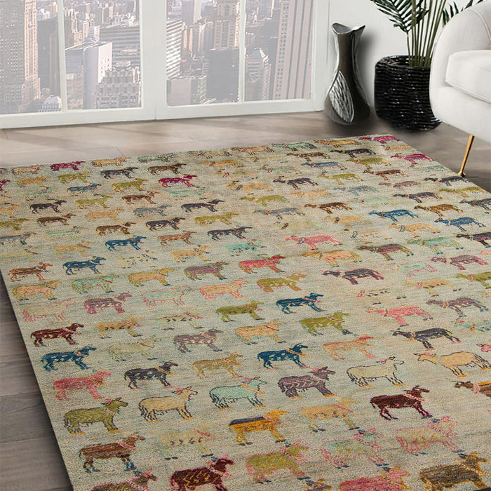 Abstract Dark Khaki Green Modern Rug in Family Room, abs5407