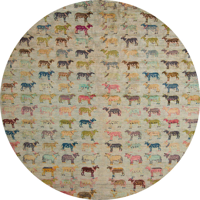 Round Machine Washable Abstract Dark Khaki Green Rug, wshabs5407