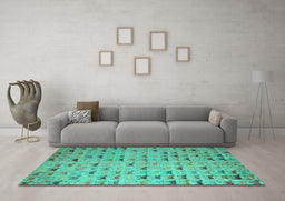 Machine Washable Abstract Turquoise Modern Area Rugs in a Living Room,, wshabs5407turq
