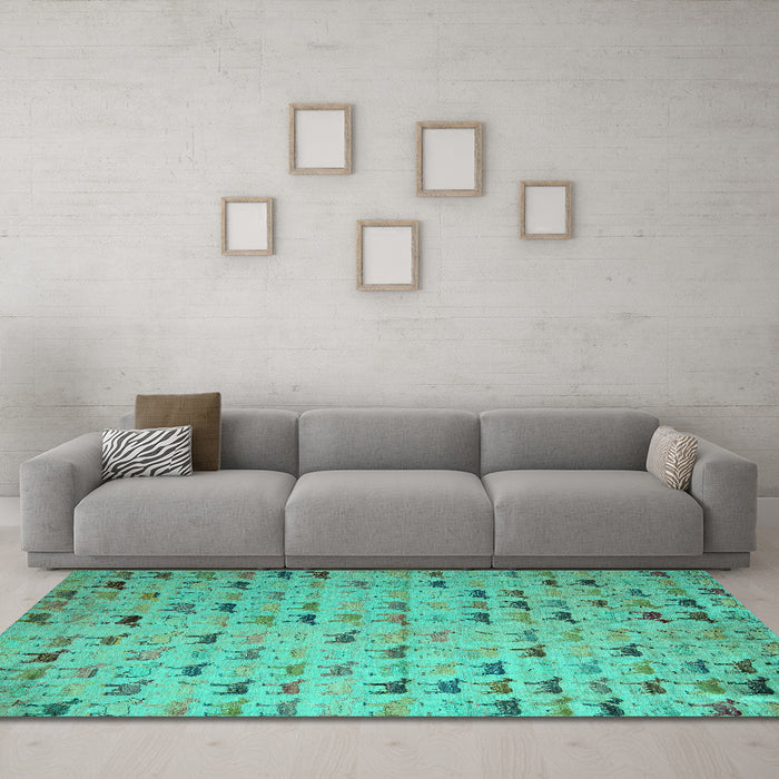Machine Washable Abstract Turquoise Modern Area Rugs in a Living Room,, wshabs5407turq