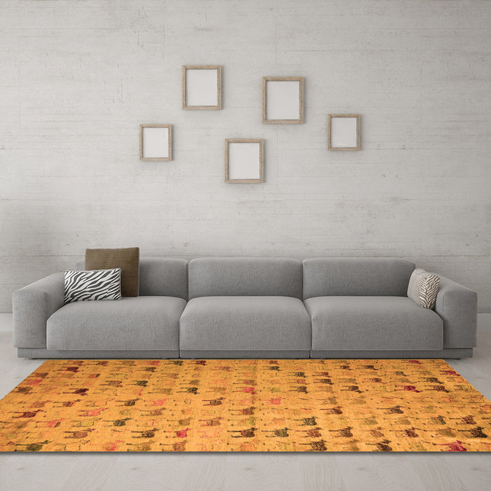 Machine Washable Abstract Orange Modern Area Rugs in a Living Room, wshabs5407org