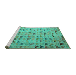 Sideview of Machine Washable Abstract Turquoise Modern Area Rugs, wshabs5407turq