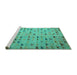 Sideview of Machine Washable Abstract Turquoise Modern Area Rugs, wshabs5407turq