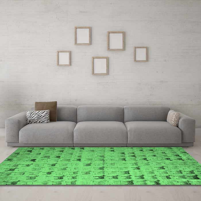 Machine Washable Abstract Emerald Green Modern Area Rugs in a Living Room,, wshabs5407emgrn