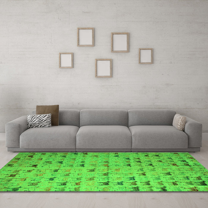 Machine Washable Abstract Green Modern Area Rugs in a Living Room,, wshabs5407grn