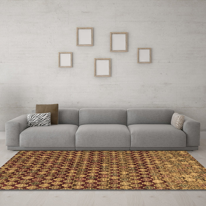 Machine Washable Abstract Brown Modern Rug in a Living Room,, wshabs5408brn