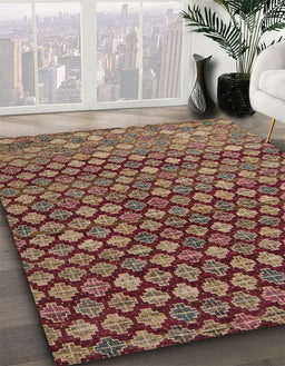 Machine Washable Abstract Saffron Red Rug in a Family Room, wshabs5408