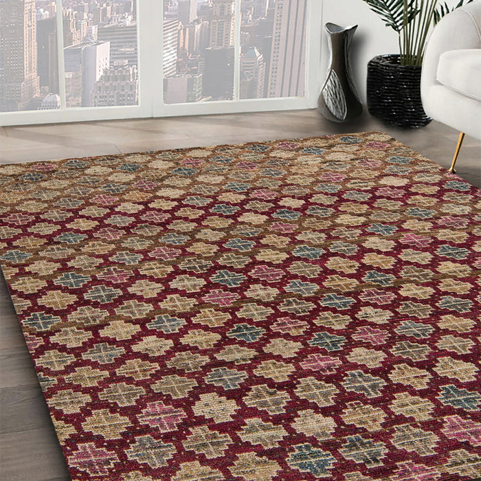 Machine Washable Abstract Saffron Red Rug in a Family Room, wshabs5408