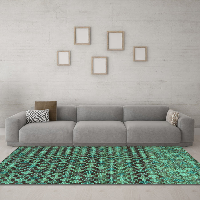 Machine Washable Abstract Turquoise Modern Area Rugs in a Living Room,, wshabs5408turq