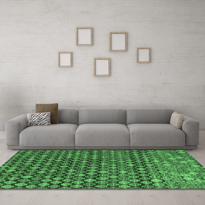 Machine Washable Abstract Emerald Green Modern Area Rugs in a Living Room,, wshabs5408emgrn