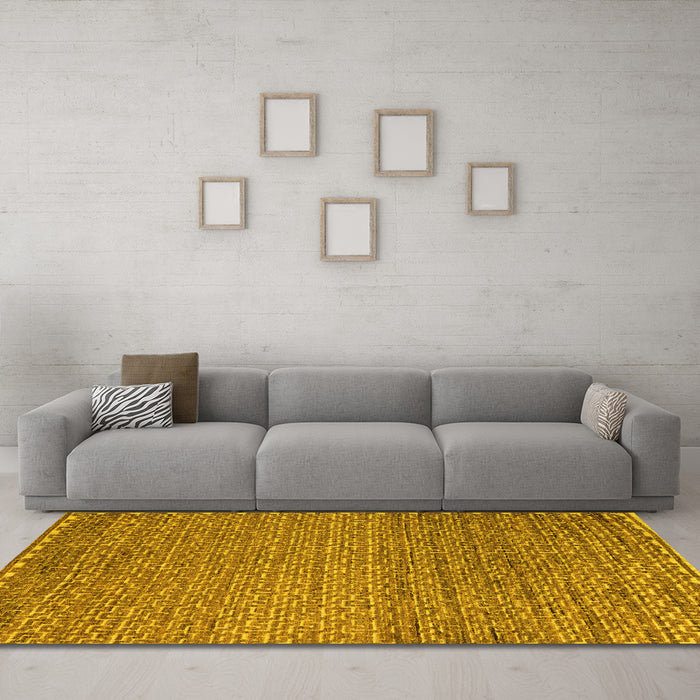 Machine Washable Abstract Yellow Modern Rug in a Living Room, wshabs5409yw