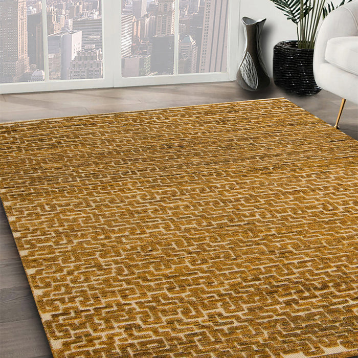 Machine Washable Abstract Yellow Rug in a Family Room, wshabs5409