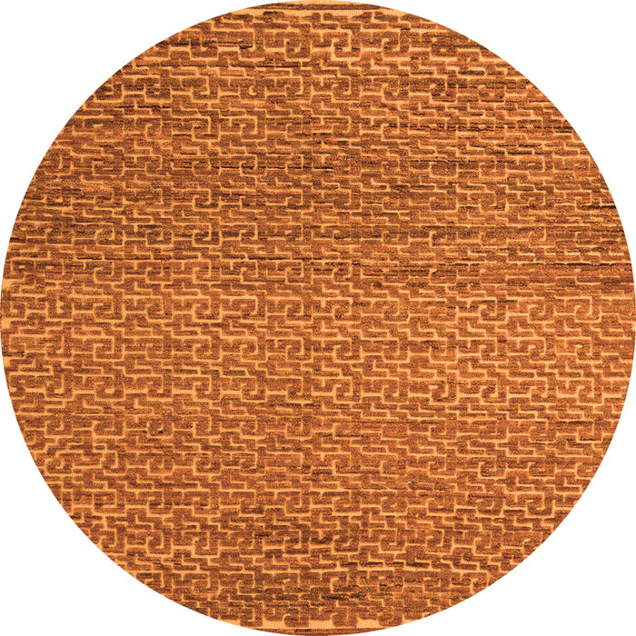 Round Machine Washable Abstract Orange Modern Area Rugs, wshabs5409org