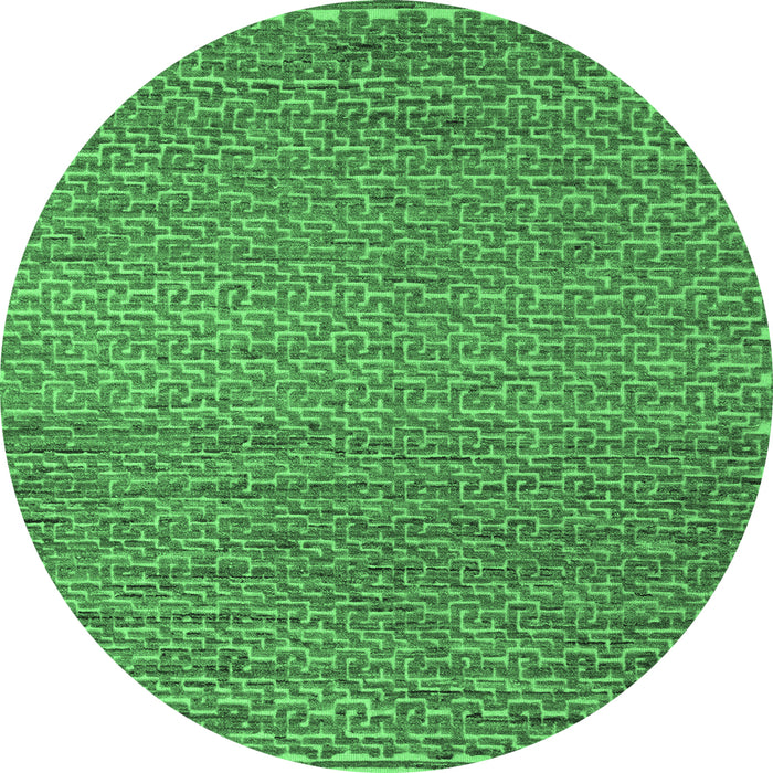 Round Machine Washable Abstract Emerald Green Modern Area Rugs, wshabs5409emgrn