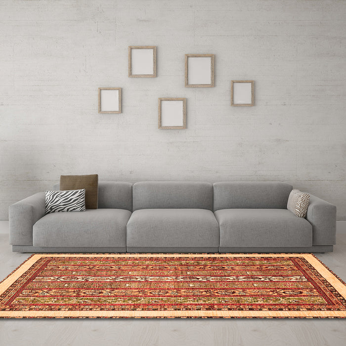 Machine Washable Abstract Orange Modern Area Rugs in a Living Room, wshabs540org
