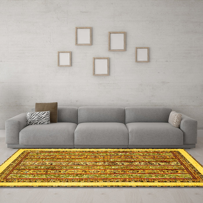 Machine Washable Abstract Yellow Modern Rug in a Living Room, wshabs540yw