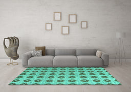 Machine Washable Abstract Turquoise Modern Area Rugs in a Living Room,, wshabs5410turq