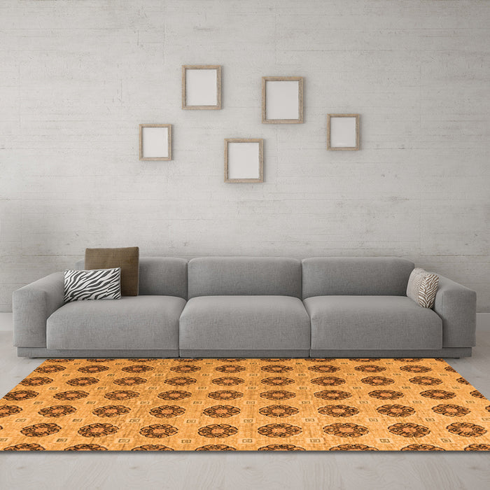 Machine Washable Abstract Orange Modern Area Rugs in a Living Room, wshabs5410org