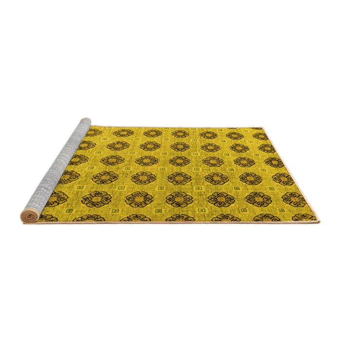 Sideview of Machine Washable Abstract Yellow Modern Rug, wshabs5410yw