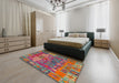 Abstract Khaki Green Modern Rug in a Bedroom, abs5411