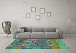 Machine Washable Abstract Turquoise Modern Area Rugs in a Living Room,, wshabs5411turq