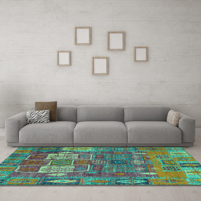 Machine Washable Abstract Turquoise Modern Area Rugs in a Living Room,, wshabs5411turq