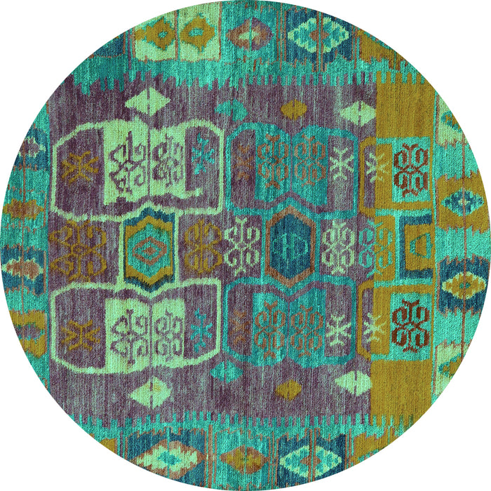 Round Machine Washable Abstract Turquoise Modern Area Rugs, wshabs5411turq