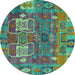 Round Machine Washable Abstract Turquoise Modern Area Rugs, wshabs5411turq