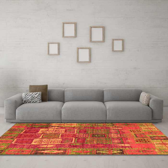 Machine Washable Abstract Orange Modern Area Rugs in a Living Room, wshabs5411org