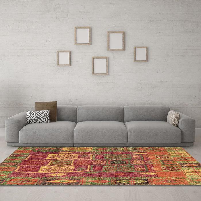 Machine Washable Abstract Brown Modern Rug in a Living Room,, wshabs5411brn