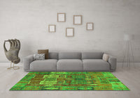 Machine Washable Abstract Green Modern Rug, wshabs5411grn