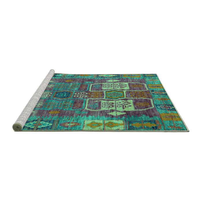 Sideview of Machine Washable Abstract Turquoise Modern Area Rugs, wshabs5411turq