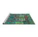 Sideview of Machine Washable Abstract Turquoise Modern Area Rugs, wshabs5411turq