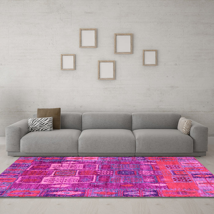 Machine Washable Abstract Pink Modern Rug in a Living Room, wshabs5411pnk