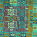 Square Machine Washable Abstract Turquoise Modern Area Rugs, wshabs5411turq