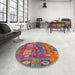 Round Abstract Khaki Green Modern Rug in a Office, abs5411