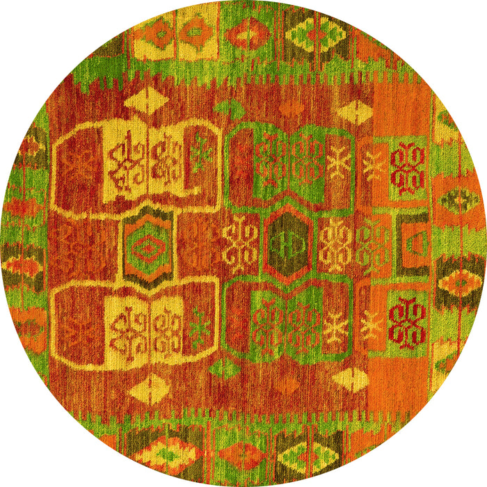 Round Machine Washable Abstract Yellow Modern Rug, wshabs5411yw