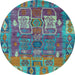 Round Machine Washable Abstract Light Blue Modern Rug, wshabs5411lblu