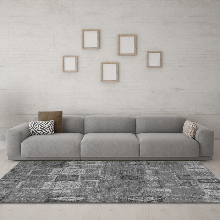 Machine Washable Abstract Gray Modern Rug in a Living Room,, wshabs5411gry