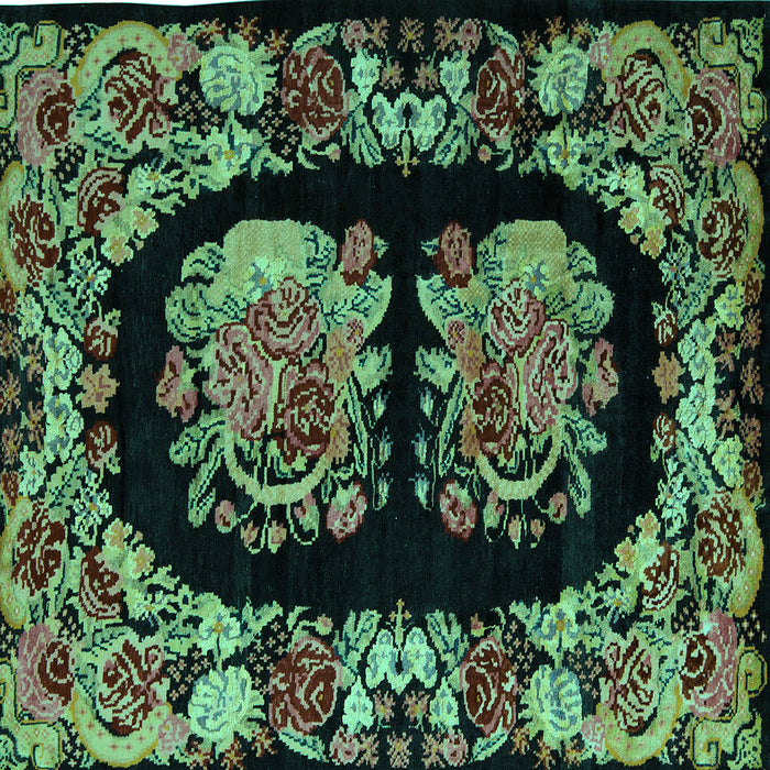 Square Medallion Turquoise French Rug, abs5412turq