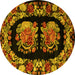 Round Machine Washable Medallion Yellow French Rug, wshabs5412yw