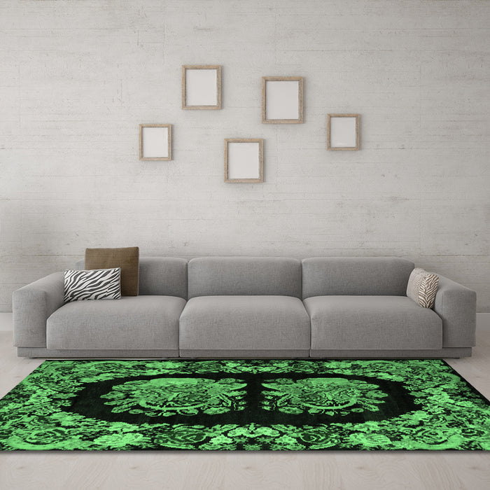 Machine Washable Medallion Emerald Green French Area Rugs in a Living Room,, wshabs5412emgrn