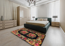 Abstract Cinnamon Brown Medallion Rug in a Bedroom, abs5412