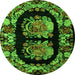 Round Machine Washable Medallion Green French Area Rugs, wshabs5412grn