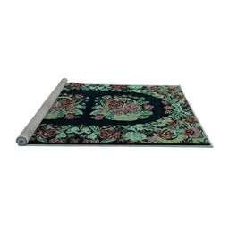 Sideview of Machine Washable Medallion Light Blue French Rug, wshabs5412lblu